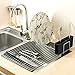 SANNO Over The Sink Multipurpose Roll-Up Dish Drying Rack,Dishes Drying Holder Stainless Steel Sink Drainer, Heat Resistant Mat with Lid Organizer,Black Utensil Silverware Storager