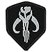 LiZMS - Hook and Loop Fasteners Tactical Patch / STAR WARS / Mandalorian Bounty Hunter Boba Fett Shield Morale Gear / White on Black / 3 x 2.45 inches