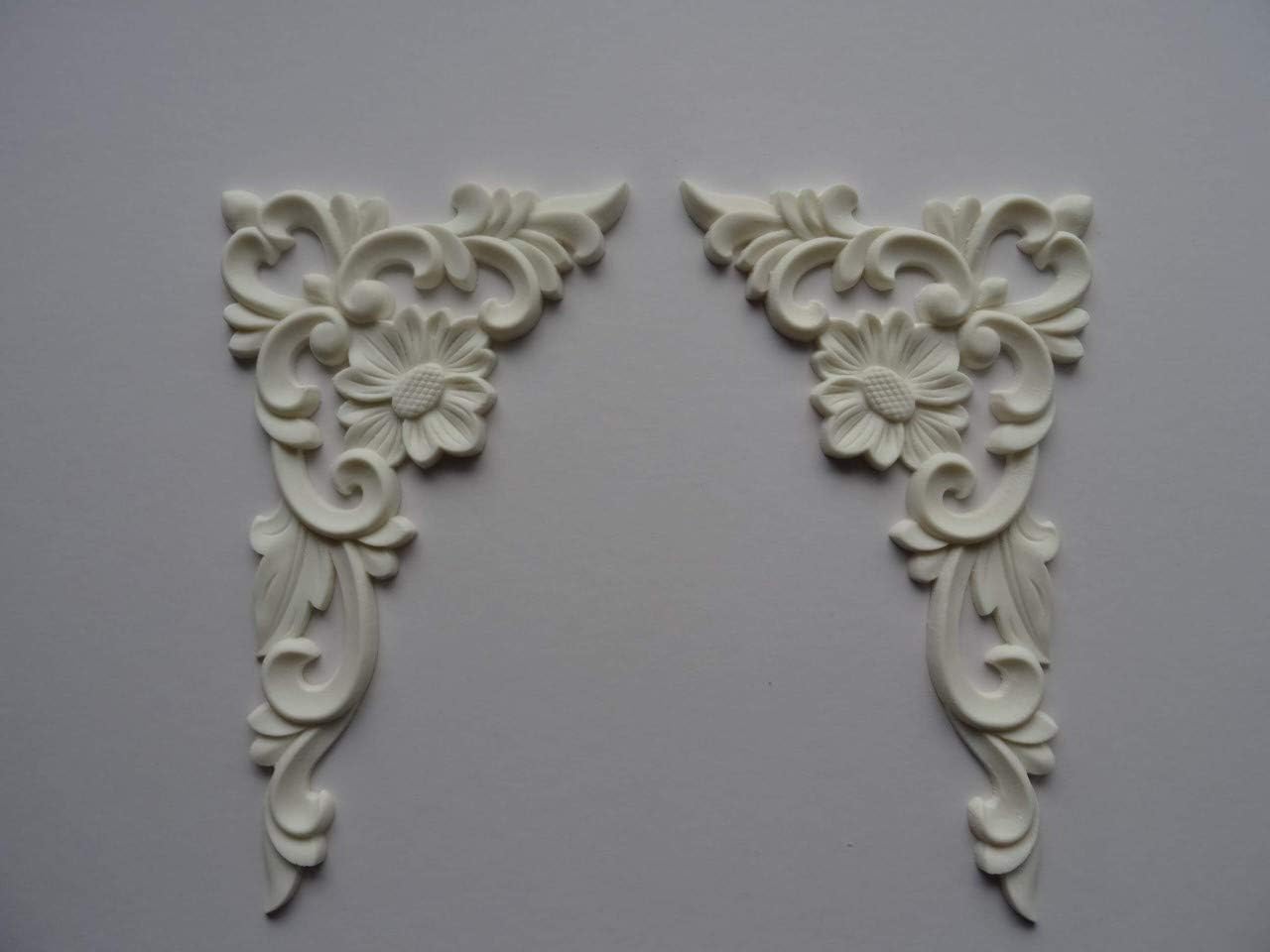 Decorative Large Corner Flower Scrolls x 2 Applique onlay Furniture Moulding Z16