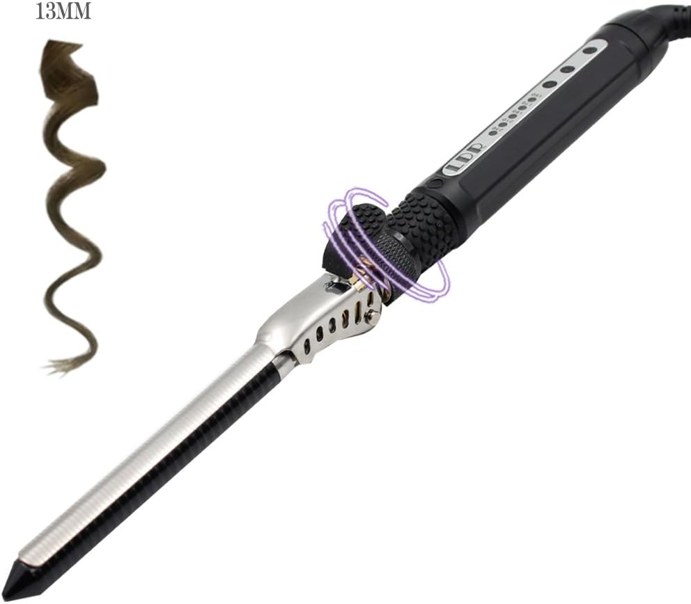 Kissbeauty Curling Wand Professional Salon 360°c Rotating Clip Hair Curling Iron.Small Barrels for Women & Men's short hair,Corkscrew Curls (13MM)