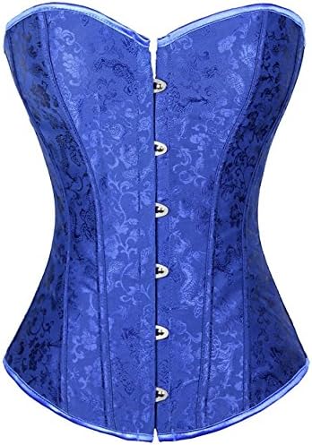 HAMANY Women's Floral Overbust Lace up Bustier Corset Top Blue,Size XXL
