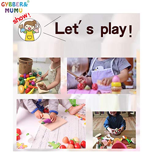 GYBBER&MUMU Play Food Cutting Fruits Vegetables Pretend Food Playset Kitchen Toys Fun [Solid Wood] Educational Early Age Basic Skills Development 30pcs Set - Thumbnail 4