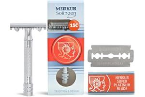 MERKUR 15C Double Edge Safety Razor in Bright Chrome with an Open Comb Design, Standard Handle, Made in Germany, Plastic-Free, Three-Piece Design, and Straight Bar