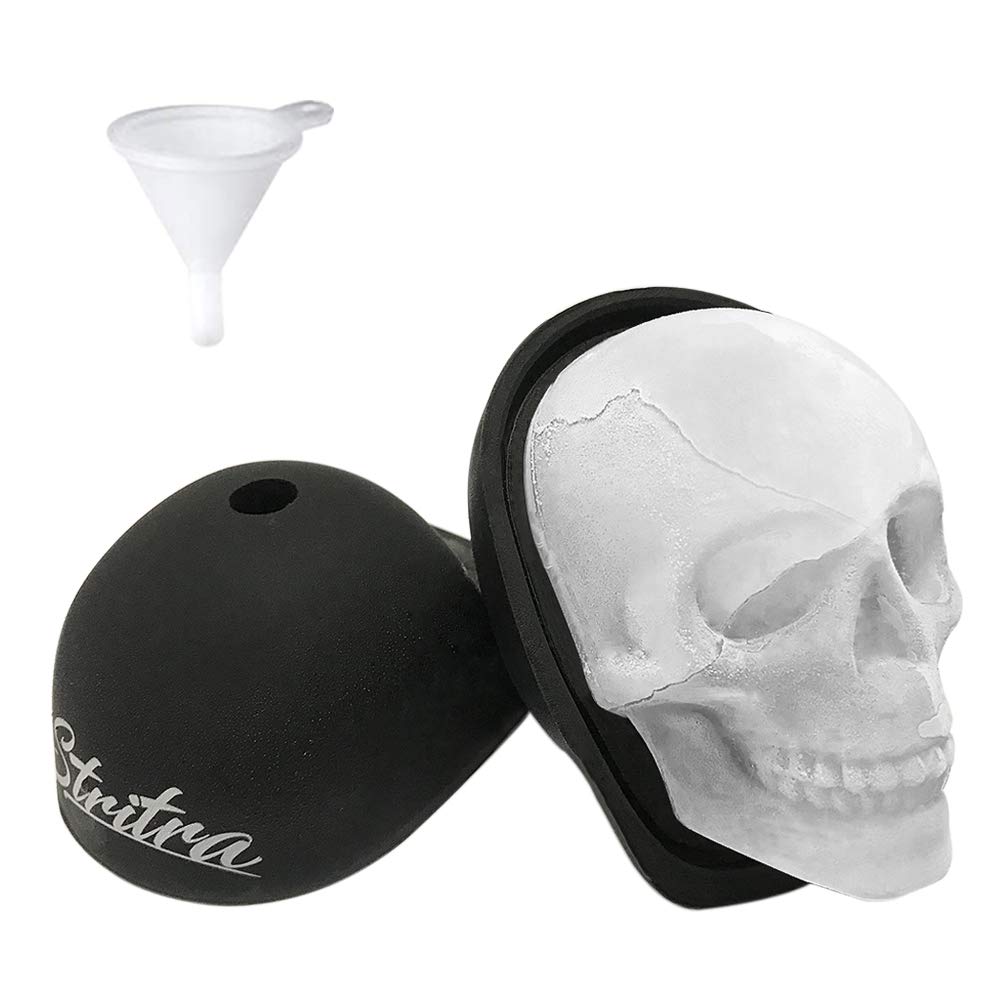 Stritra - Extra Large 3D Skull Ice Mold Silicone Skull Chocolate Jelly Molds Trays with Funnels for Christmas Parties Whiskey, Bourbon, Cocktails, Beer, and Resin Artwork (Pack of 2)