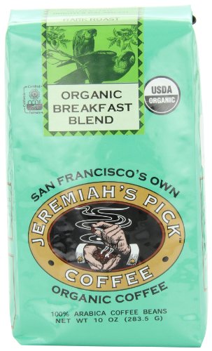 Jeremiah's Pick Coffee Organic Breakfast Blend, Dark Roast Whole Bean Coffee, 10-Ounce Bags (Pack of 3)