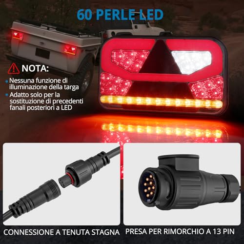 AUTOUTLET 60 LED 12-30 V Rear Light Trailer, 2 Pieces with 5 m Removable Cable and 13 Pin Plug, for Trailer Truck, Caravan Tractor, Waterproof IP65