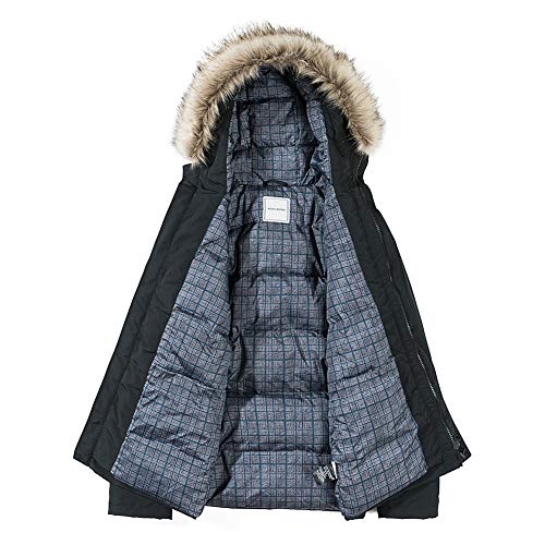 Royal Matrix Men's Down Filled Hooded Parka Jacket with Removable Faux Fur (Black, Large)