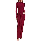 Women's Long Sleeve Bodycon Maxi Dress Mesh Tie Sexy Backless Fall Formal Wedding Guest Party Cocktail Dresses