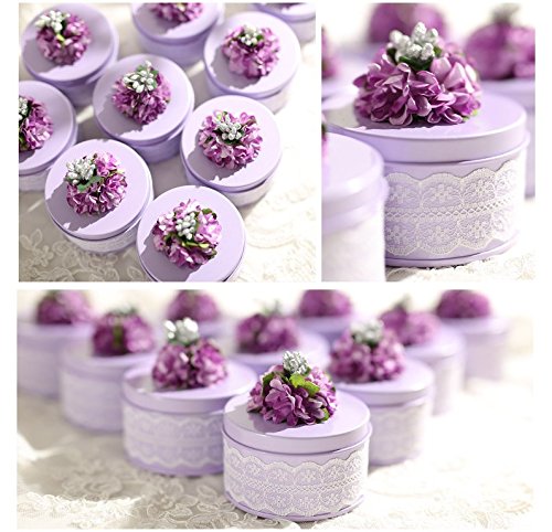 Astra shop 5 Pack Small Wedding Favor Tin Boxes Candy Boxe for Bridal Shower Baby Shower, 3"x1.77"(Lilac)