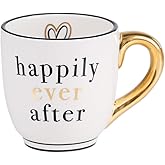 Glory Haus Handpainted Happily Ever After Coffee Mug -16oz Cups, Gold Handle and Script, Beautiful and Elegant Mugs Perfect for Hot Chocolate, Tea, and Coffee, Wedding Gifts with Unique Gift Box