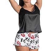Yiulangde Women's Heart PJ Cute Pajamas Shorts Set Sexy Coquette Bow Pjs V-Neck Cami Top Boxer Shorts Lingerie Lounge Sets