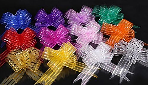 Set of 14 Assorted Colors Pull String Ribbon，Christmas Gift Pull Bows - 6.2" Wide 32"long Ribbon for Gift Wrap Party Xmas Home Decoration