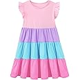 HILEELANG Little Girls Short Sleeve Dresses Easter Summer Cotton Casual Skater Swing Twirly Sundress