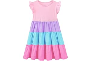 HILEELANG Little Girls Short Sleeve Dresses Easter Summer Cotton Casual Skater Swing Twirly Sundress