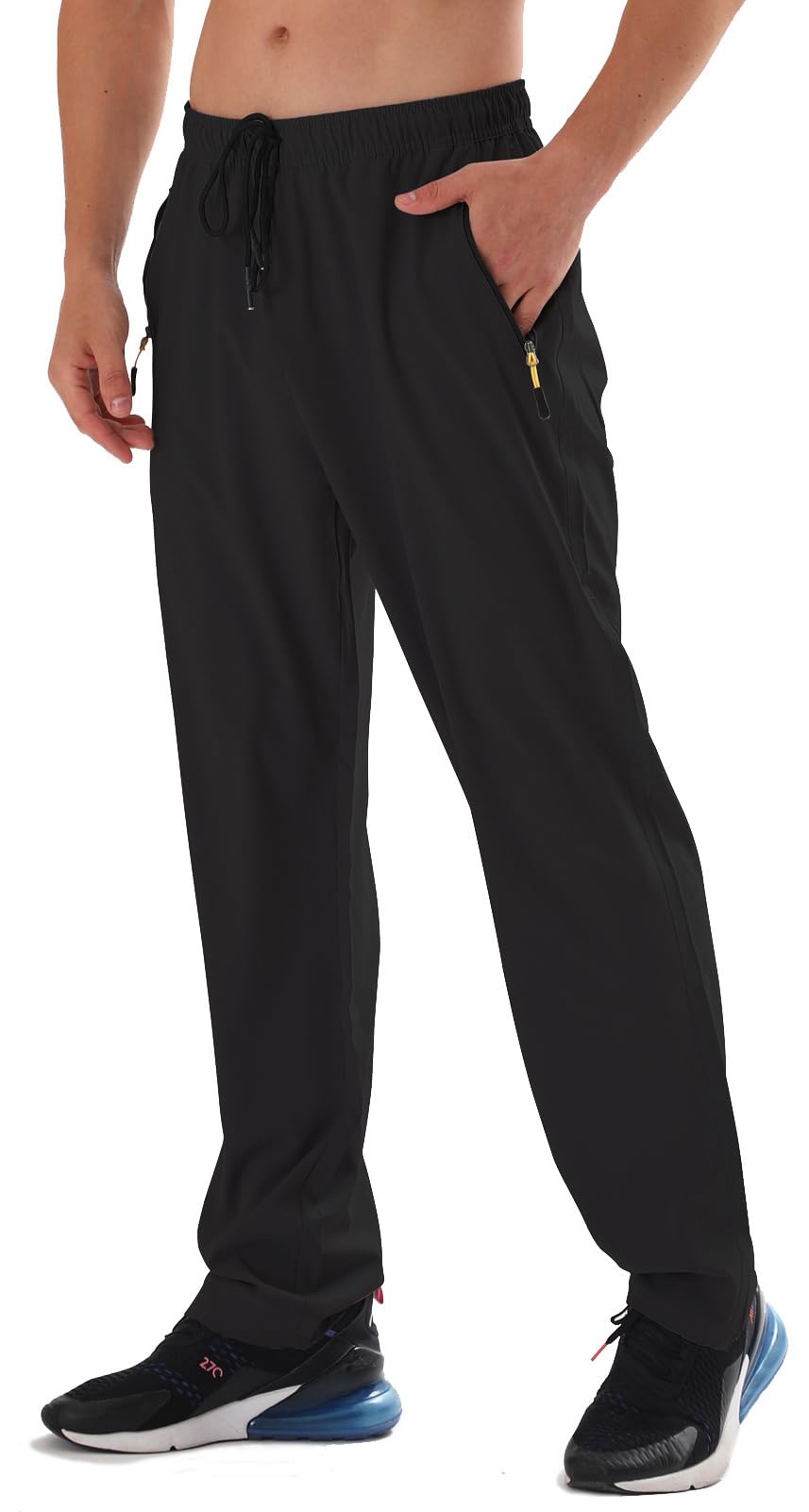 Photo 1 of Athletic Pants for Men Water Resistant Quick Dry Lightweight Polyester Workout Warm Up Hiking Sweatpants with Pockets Black