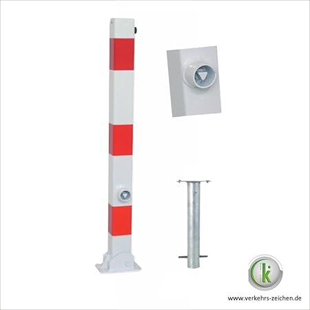 ABSPERRPFOSTEN 70x70mm Vierkantrohr, Umlegbar mit Dreikantverschluß, zum Einbetonieren, 1 Öse, Poller, Parkplatzsperre