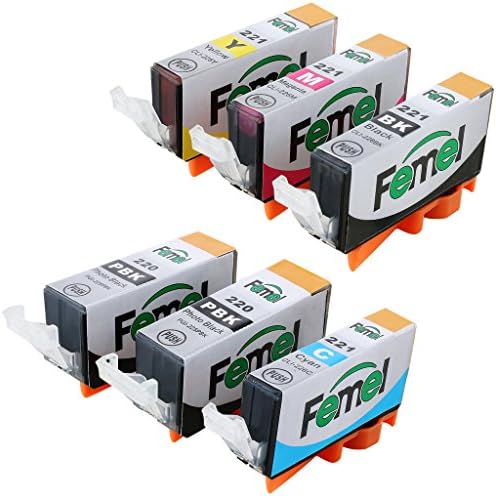 FEMEL Remanufactured Ink Cartridge Replacement for Canon PGI-220 CLI-221 (2x Large Black,1x Small Black,1x Cyan,1x Magenta,1x Yellow)