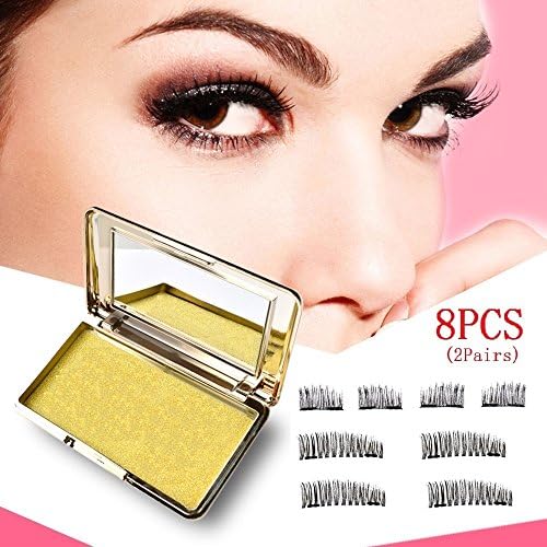 Makeup Natural Look Magnetic Eyelashes Full Eye and Half Eye Reusable Magnets False Eyelashes Set Prime for Women with Portable Lighted Makeup Mirror