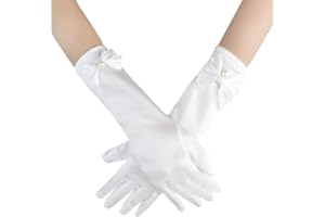 Yolyoo Girls Princess Gloves,Girl White Long Satin Princess Dress Up Diamonds Bows Gloves for Birthday,Wedding, Costume Party