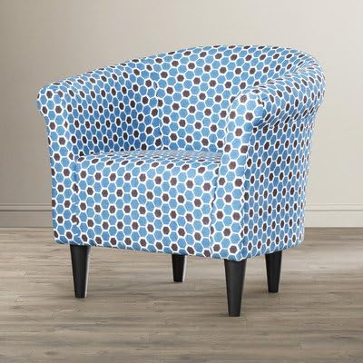 Liam Hexi Barrel Chair for Living Room Made w/ Polyester/Polyester Blend/Manufactured Wood in Blue/White/Brown Finish 32'' H x 30.5'' W x 27.5'' D in.