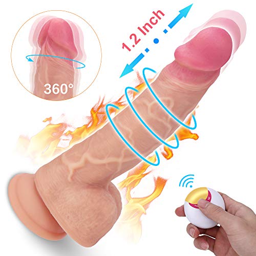 Vibrating Realistic Dildo Vibrator with 360° Rotation and Thrusting, Adorime Silicone G-Spot Dildos with Strong Suction Cup and Wireless Remote Control – Rechargeable Waterproof Sex Toys for Women and