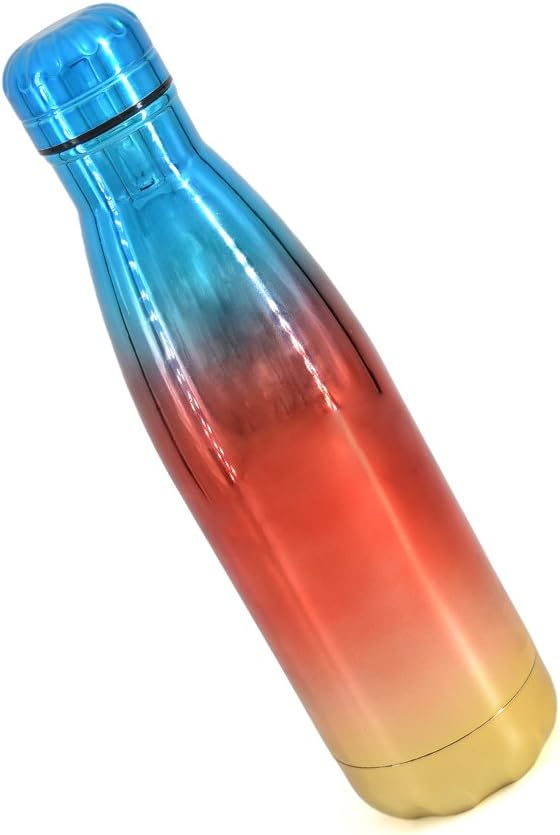 Insulated Water Bottle with Gradually Changes Color,Alisaouse 17 Ounce Stainless Steel Rainbow Water Bottle Leakproof Screw Top Vacuum Insulated for Sports Camping Hiking Office School