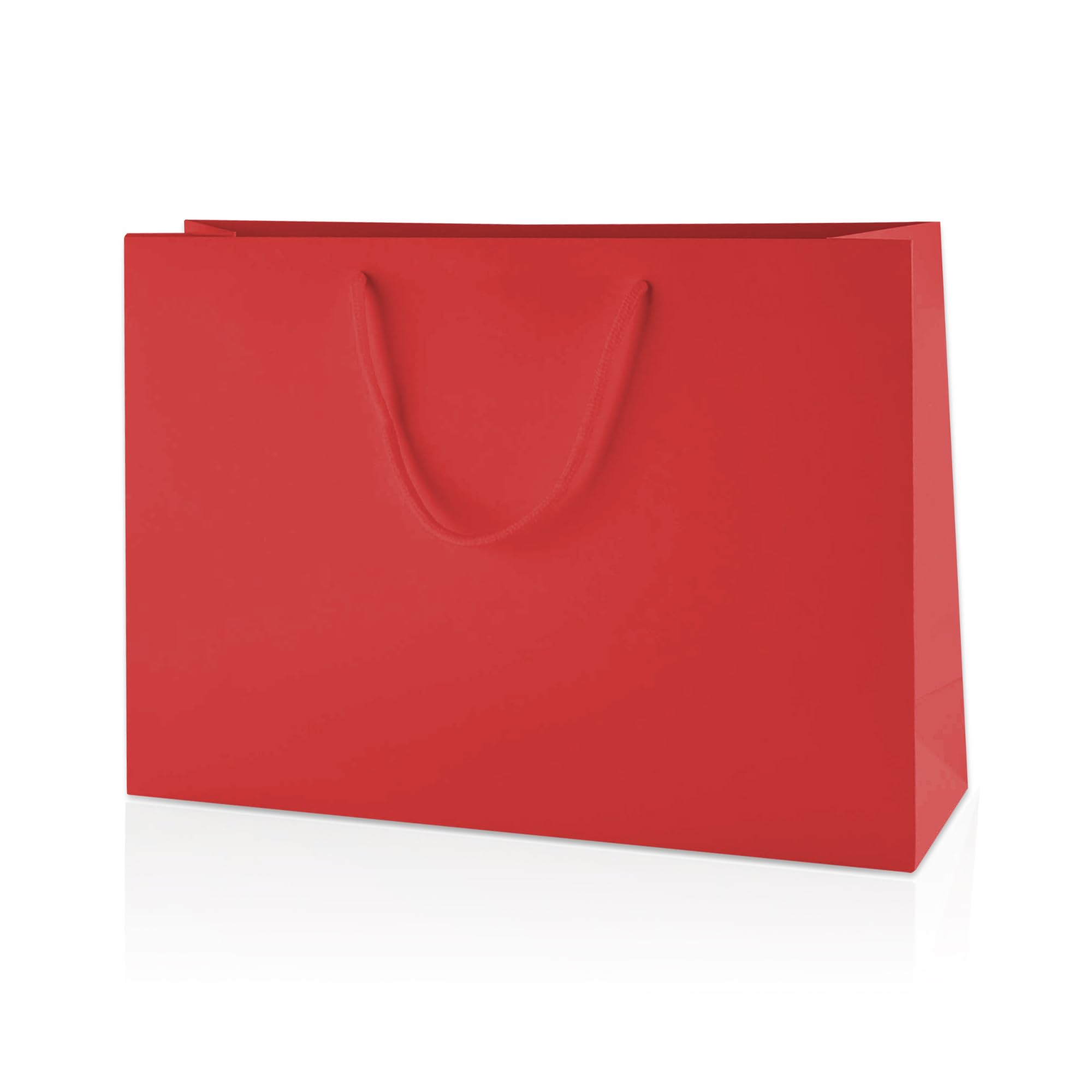 Thepaperbagstore 20 × Red Medium Wide Matt Laminated Gift Bags 35 x 24 x 10 cm – 210 gsm Boutique Paper Bags with Rope Handles & Reinforced Base – Ideal for Gifts, Weddings, Retail & Corporate Use