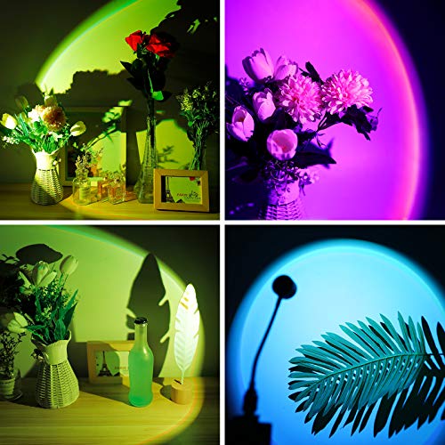 Mini Sunset Projection Lamp,2021 New Upgrade 7 Colors Mood Lighting Lamp,360 Degree Rotation Network Red Light, Modern Floor Stand Night Light for Living Room Bedroom Decor