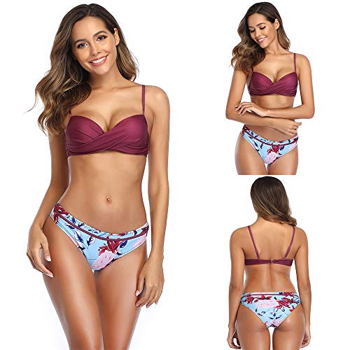 Y&R Direct Womens Swimsuits Two Piece Sexy Bathing Suits Push Up Bikini Wrap Top Floral Bottom Dark Violet
