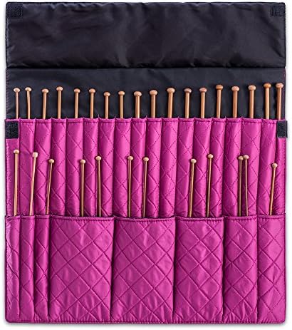 DeNOA Knitting Needle Storage Case - Crochet Hook Folding Organizer Travel Wrap - Orchid