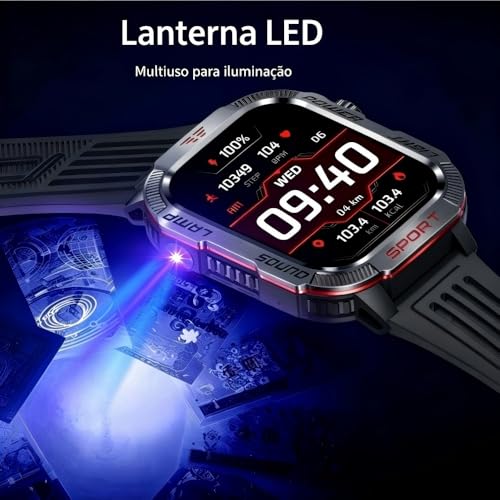 YARUIKE HT29 Relógio Inteligente Esportivo para Homens, Chamada Bluetooth, Bússola e Lanterna LED, Tela IPS 2.01 Polegadas, Compatível com Android e iOS