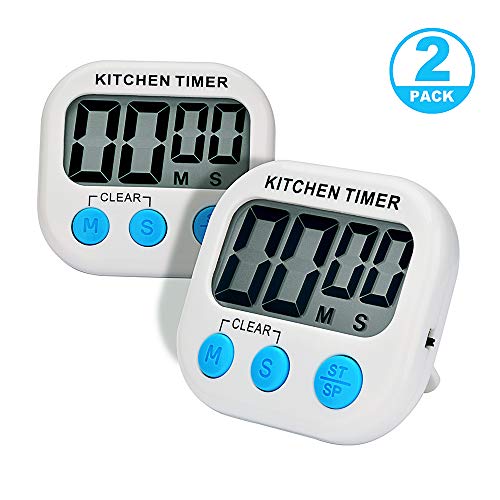 AIYEGO Digital Kitchen Timer, Electronic Memory Clock Countdown Countup Timer with Large Display, Big Digits, Loud Alarm, Magnetic Back, Retractable Stand, Battery Included for Cooking Baking (2)