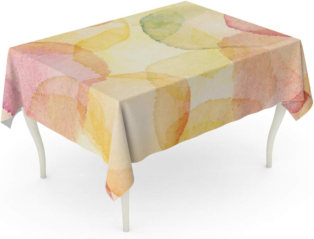 Tinmun Waterproof Tablecloth 52 x 70 Inches Yellow Pastel Designed Abstract Watercolor Green Paint Pattern Vintage Decorative Rectangular Tabletop Cover for Outdoor Indoor Use