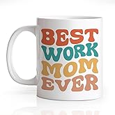 Gkodw Best Work Mom Ever 11oz Double-Sided Ceramic Mug, Funny Coffee Mug for Working Mothers, Best Mom Ever Gifts for Coworker Female Leader, Christmas Office Thanksgiving Gifts for Mommy Aunt Grandma