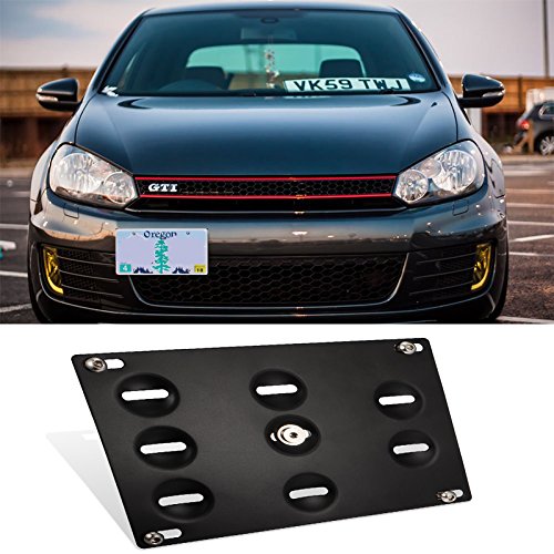 GTP Front Bumper Tow Hook License Plate Mounting Bracket Holder Relocator For VW 10-14 Golf/GTi 06-09 R32 GTI Rabbit, MK5 MK6, 05-10 Jetta, 11-14 Jetta Sportwagon, EOS, 07-14 Audi TT