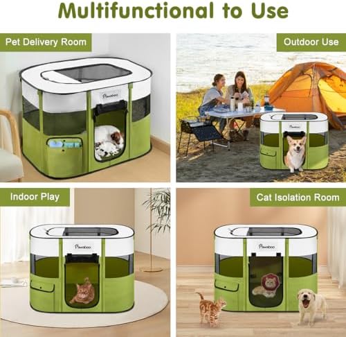 Parc Portable pour Chien en Tissu Oxford 600D, Vert d'Avocat