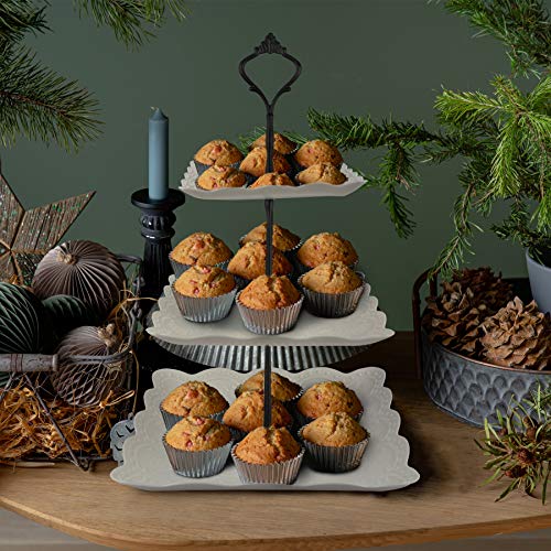 Lucky Will 3 Tier Cupcake Stand Plastic Tiered Tray Dessert Cakes Snacks Display Tower Tray for Wedding Birthday Party Tea Party (Black New Crown,Square)