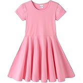 Noomelfish Girls Short Puff Sleeve Dress Summer Casual Knit Swing Twirl Skater Dresses with Pockets (2-12 Years)