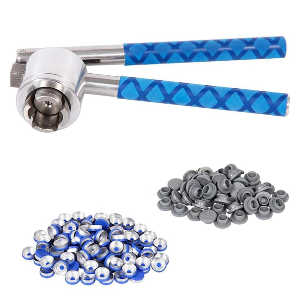 yksiahfi 13mm Flip Crimper Vial Crimper, Flip Caps Crimper 100 Pcs Flip Caps and 100 Pcs Rubber Stoppers are Included
