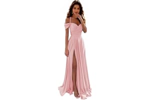 IIF Off Shoulder Satin Bridesmaid Dresses Spaghetti Strap Long Ruched A Line Formal Prom Dress with Slit IIF006