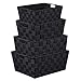 LEAVINSKY Woven Storage Box, Woven Strap Storage Basket Bin Container, Stackable Storage Basket, Woven Strap Shelf Organizer, Nylon Storage Basket for Closet, Office, 4 Pack, Black