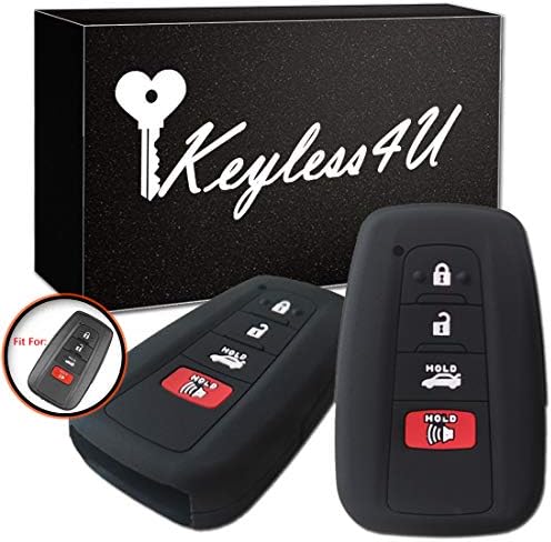 2Pcs Keyless4U Silicone 4 Buttons Smart Key Fob Cover Case Full Protector Remote Skin Jacket Fit For 2018 Toyota Camry 2017 C-HR Prius (Black)