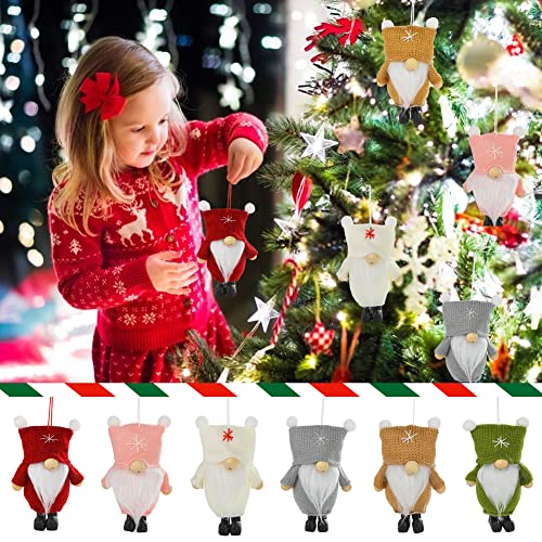 1Tomte Christmas Hanging Gnomes Ornaments, 6 PCS Handmade Swedish Tomte Decorations Plush Scandinavian Santa Elf Hanging Dolls for Christmas Holiday Party Decorations
