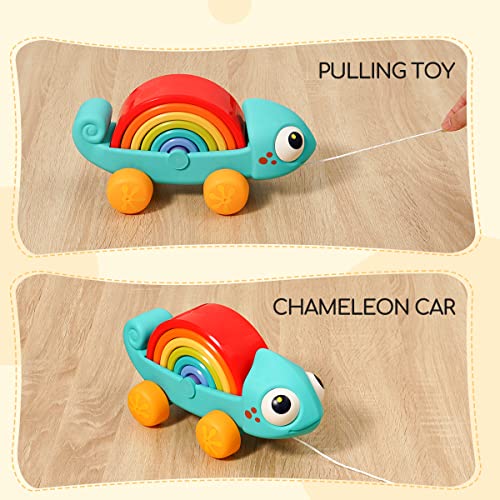 Montessori Toys for 1 2 3 Year Old, Rainbow Stacking Toy, Sensory Pull