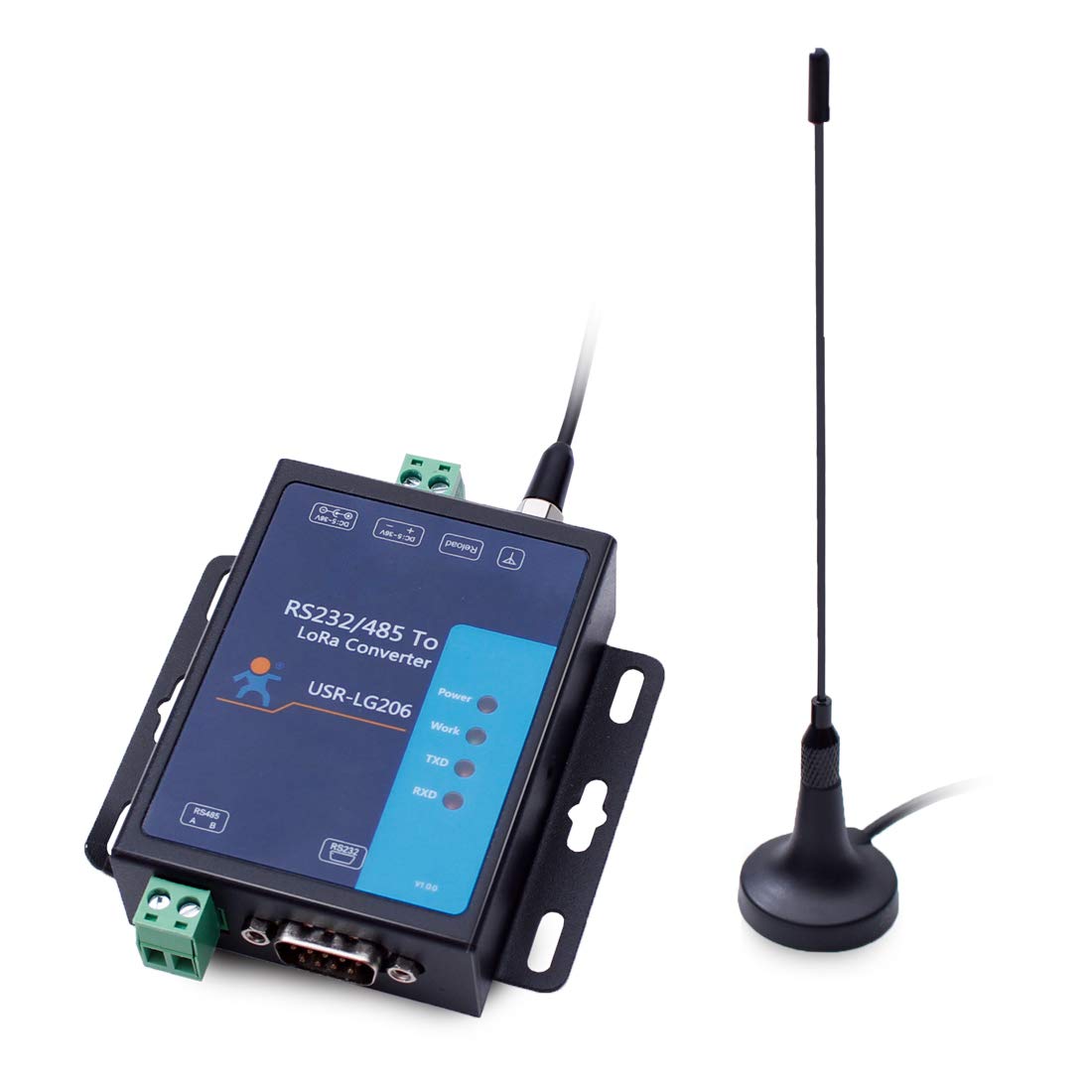 USR-LG206-H-P Serial RS232 RS485 to LoRa Converter Server Device (Point to Point) 3500 Meters Transmission Distance High Sensitivity Air Waking Up for Smart Metering Oil Field Agriculture