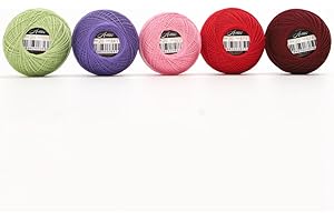 AmoHilos Size 20 (0.8mm-0.9mm Thickness Approx) Cotton Crochet Threads Singed Mercerized Egyptian Long Fiber Cotton Thread for Tatting, Lace, Dollies and Dolls Toys DIY Projects, 5 Colors Set (Set 2)