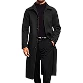 Runcati Mens Long Trench Coat Single Breasted Lapel Overcoat Casual Fall Winter Warm Peacoat