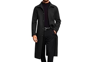 Runcati Mens Long Trench Coat Single Breasted Lapel Overcoat Casual Fall Winter Warm Peacoat