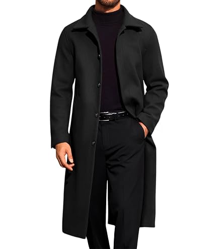 xxxiticat Mens Winter Trench Coat Quilted Long Overcoat Wool Pea