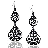 Zhenhui Luxury Elegant Vintage Style Jewelry Filigree Vine Double Drop Chandelier Earrings 5 Colors Fashion Accessories (Black)